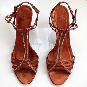 CoOp New York Copper Leather Jeweled Kitten Heels